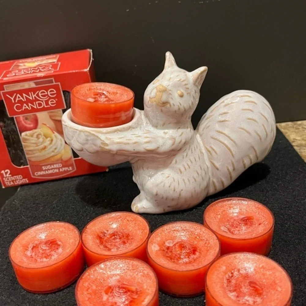 Ceramic Squirrel holder with Sugared Cinnamon Apple tea lights.